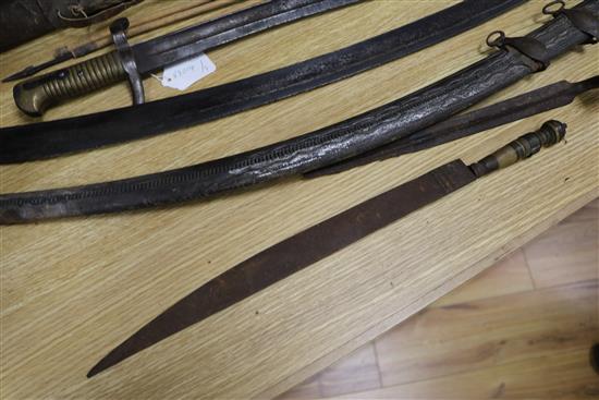 A Scimitar, a 1796 pattern sabre, bayonets, etc